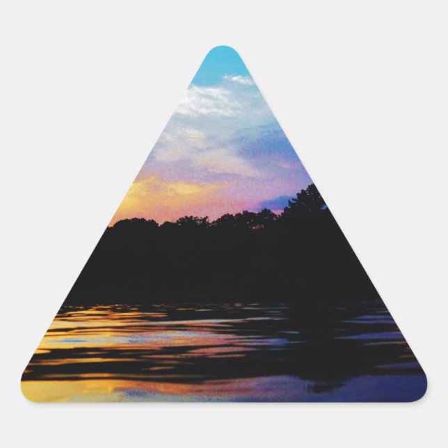 Adesivo Triangular pôr do sol Rainbow na montanha Lake (Frente)