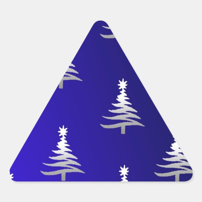 Adesivo Triangular Prata das Árvores de Natal em Azul Cobalto (Frente)