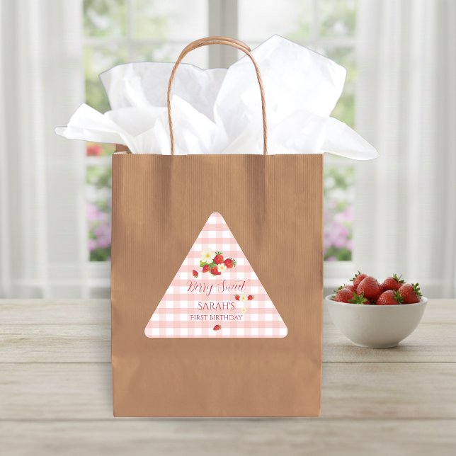 Adesivo Triangular Presente de Aniversário de 1 Ano com Tema de Moran (Berry Sweet Strawberry Favor Gift 1st Birthday Triangle Sticker)