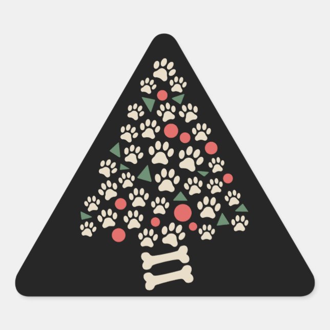 Adesivo Triangular Presente de Natal para Amante de Cachorro Árvore d (Frente)