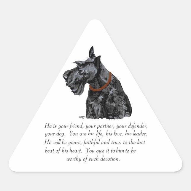 Adesivo Triangular Presente de Terrier Escocês - Cão MACHO (Frente)