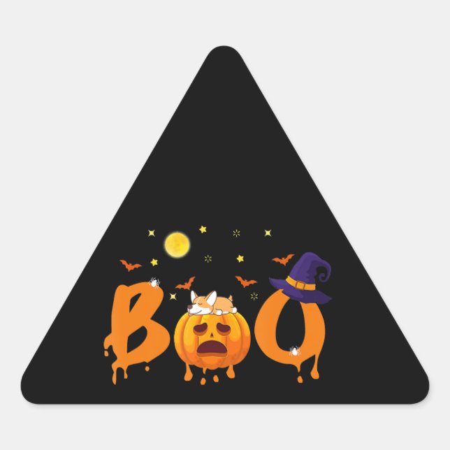 Adesivo Triangular Presente no cão | Boo Corgi Halloween (Frente)
