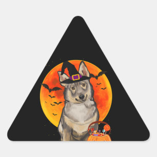 Adesivo Triangular Presente no cão Cão Halloween Sueco