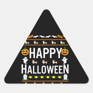 Adesivo Triangular Presente no cão Corgi Halloween Fumaça Preguiços