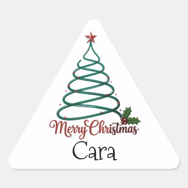 Adesivo Triangular Presente Personalizado de Natal Feliz com Nome Per (Frente)