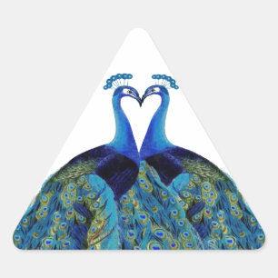 Adesivo Triangular Presentes de casamento de pavões vintage beijando