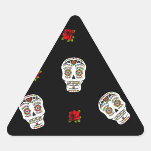 Adesivo Triangular RAB Rockabilly Açúcares Caveiras Rosas Em Preto