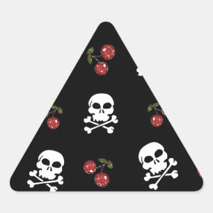 Adesivo Triangular RAB Rockabilly Caveiras e Cerejas em Preto