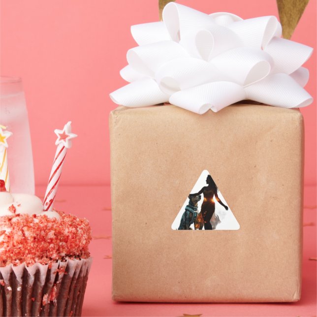 Adesivo Triangular Rapariga com Vinheta Cachorro (Festa)