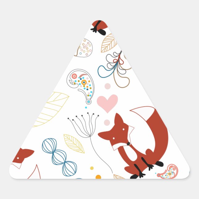 Adesivo Triangular Raposas Fofas Desenhadas à Mão com Corações em Ama (Frente)