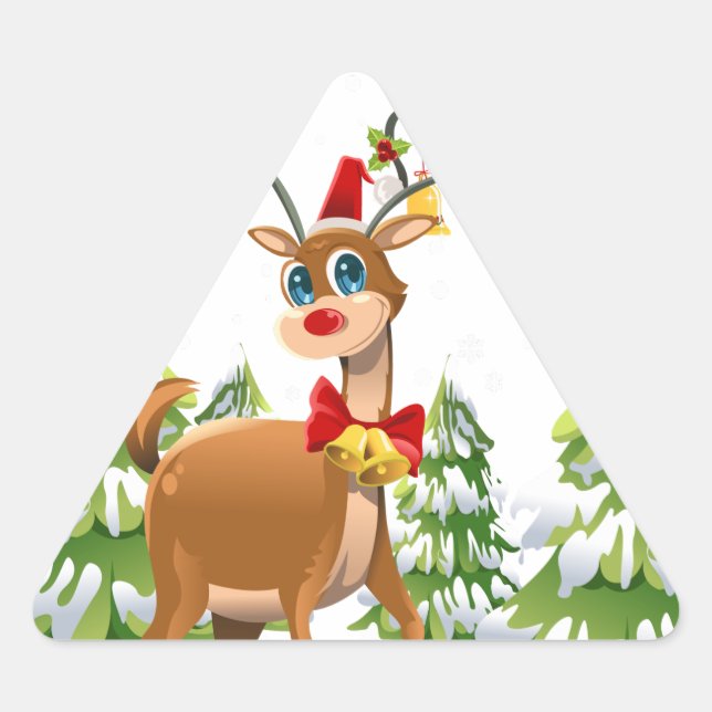 Adesivo Triangular Reindeer Bonito na Neve (Frente)
