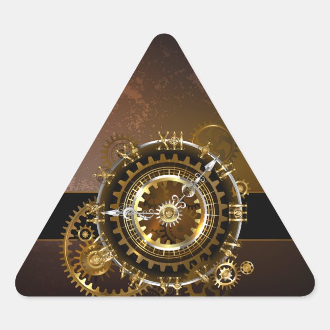 Adesivo Triangular Relógio steampunk com engrenagens antigas (Frente)