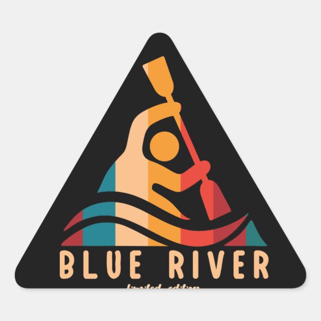 Adesivo Triangular Retro Blue River Kayaking (Frente)