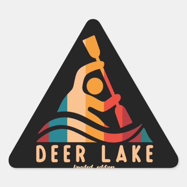 Adesivo Triangular Retro Deer Lake Kayaking (Frente)