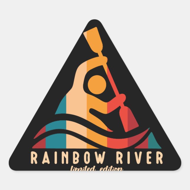 Adesivo Triangular Retro Rainbow River Kayaking (Frente)