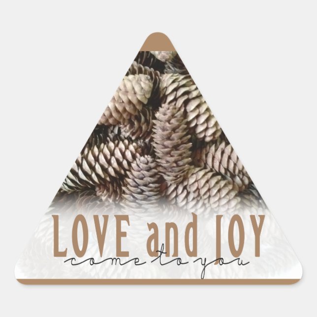 Adesivo Triangular Rustic Holiday Love and Joy Pine Cone (Frente)