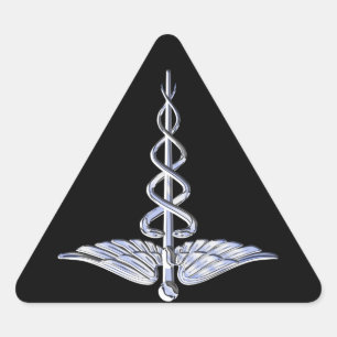 Adesivo Triangular Símbolo médico de Caduceus a preto