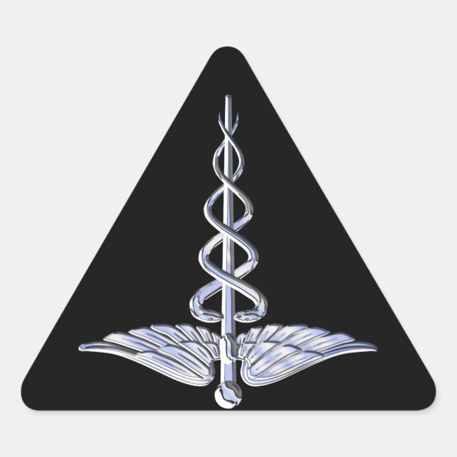 Adesivo Triangular Símbolo médico de Caduceus a preto (Frente)