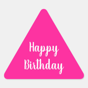 Adesivo Triangular Simples Feliz Aniversário Rosa Quente
