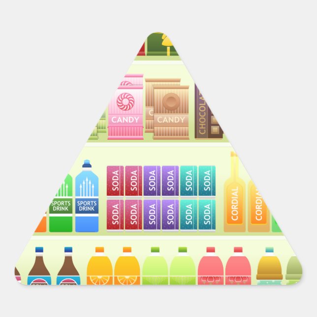 Adesivo Triangular snacks para produtos de prateleira de supermercado (Frente)