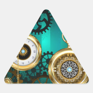 Adesivo Triangular Steampunk Jewelry Watch em um fundo verde