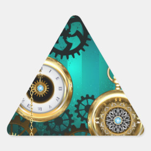 Adesivo Triangular Steampunk Jewelry Watch em um fundo verde