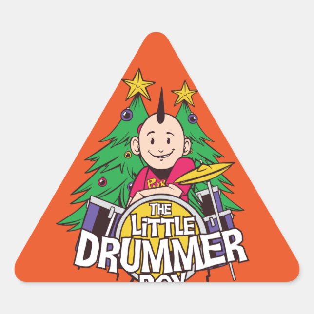 Adesivo Triangular Tambores Engraçados Design De Natal Para Rapaz Dru (Frente)