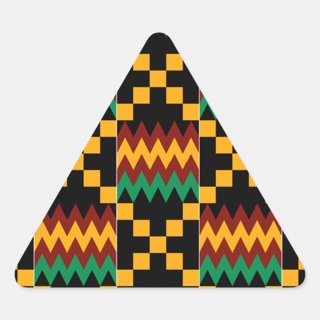 Adesivo Triangular Tecido Kente Preto, Verde, Vermelho e Amarelo (Frente)