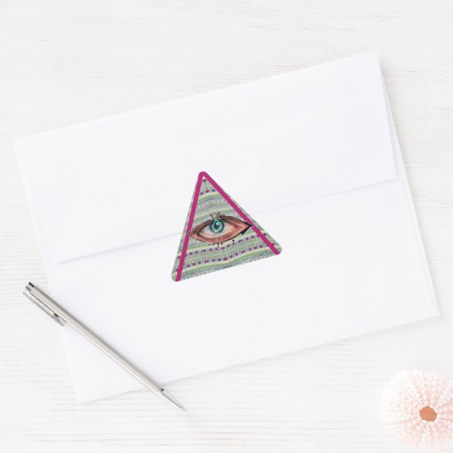 Adesivo Triangular Triângulo Bonito de Corações Oculares Rosa e Verde (Envelope)