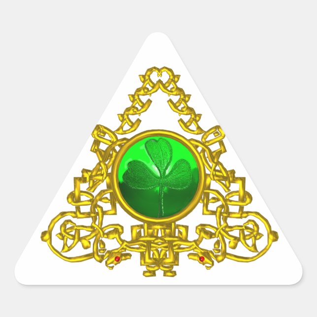 ADESIVO TRIANGULAR TRIÂNGULO CÉLTICO DOURADO COM TREVO (Frente)
