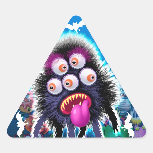 Adesivo Triangular Vinheta Monstro Personalizado do Halloween. (Frente)