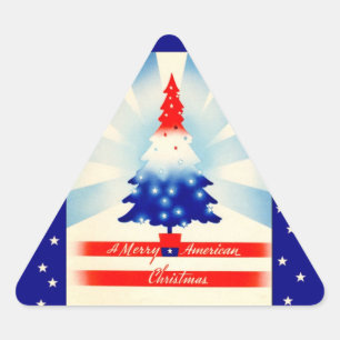 Adesivo Triangular Vinheta Patriótica de Árvore do Natal Americano 