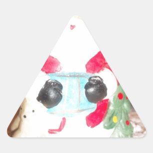 Adesivo Triangular Vintage com Papai noel de diversão com neve
