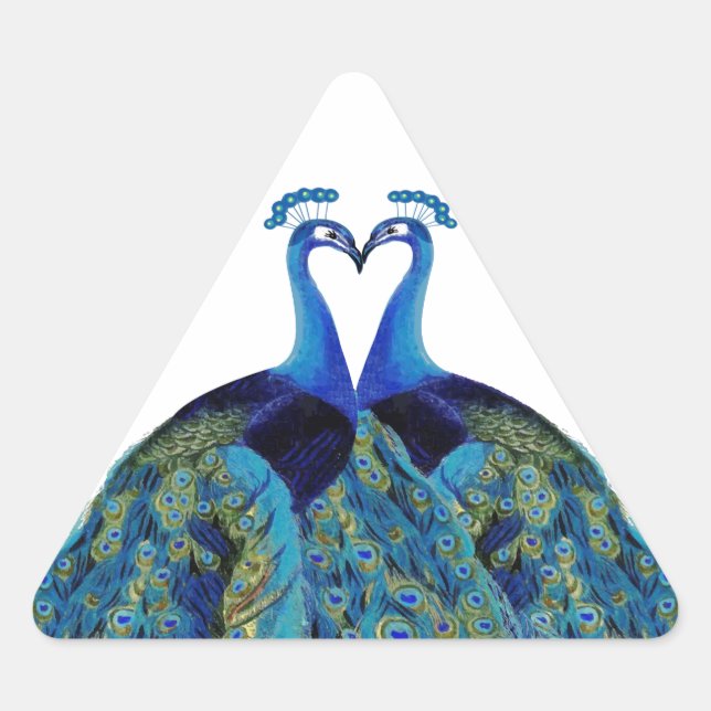 Adesivo Triangular Vintage Peacocks beijando presentes de casamento (Frente)