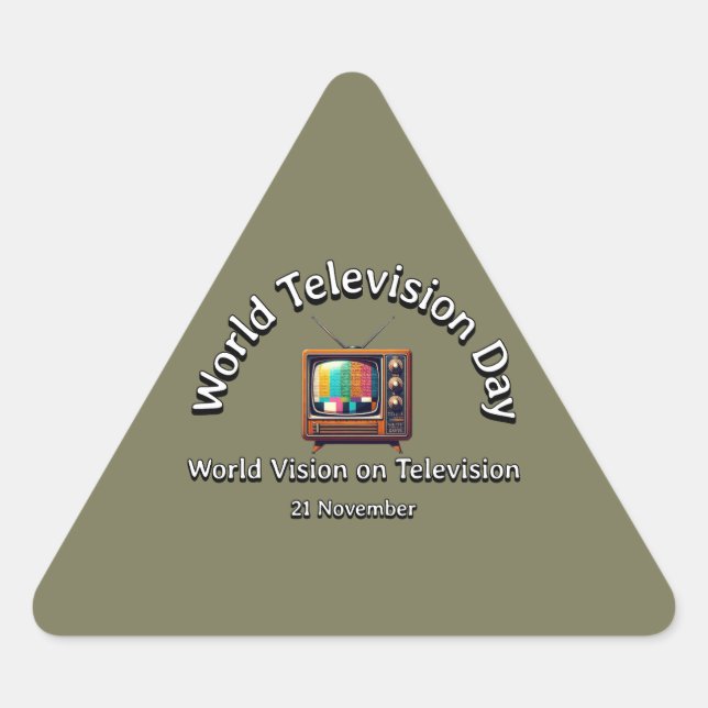 Adesivo Triangular Visão Mundial na Televisão. Dia da Televisão. (Frente)