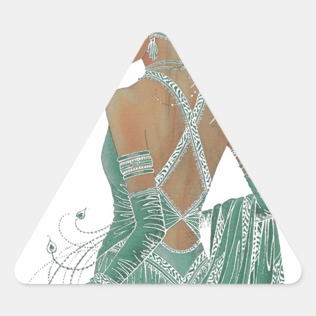 Adesivo Triangular Vislumbre da Elegância: Design verde de vestidos s (Frente)