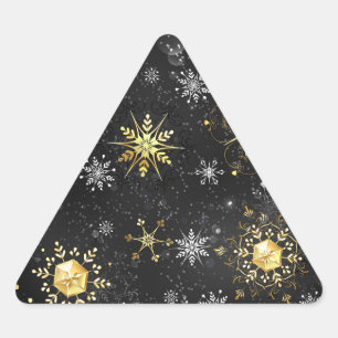 Adesivo Triangular Xmas Golden Snowflakes on Black Background