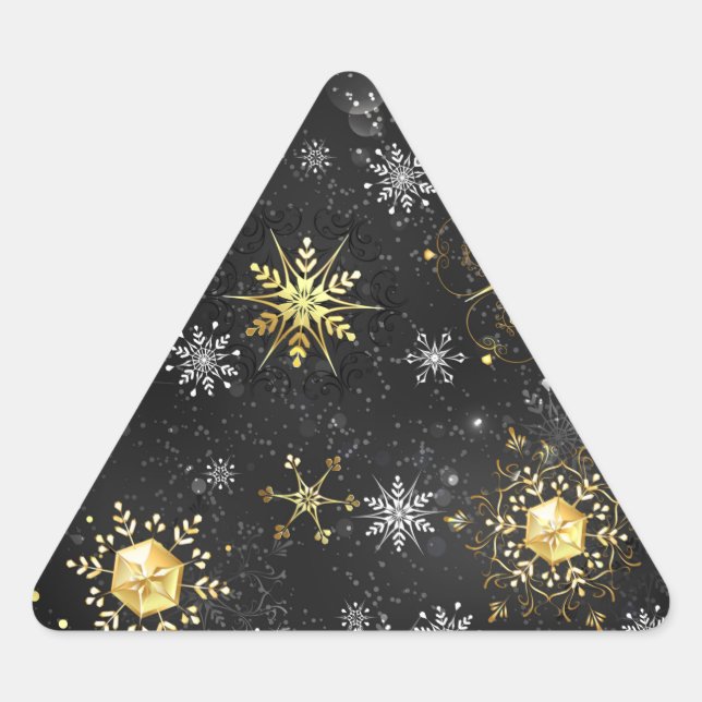 Adesivo Triangular Xmas Golden Snowflakes on Black Background (Frente)