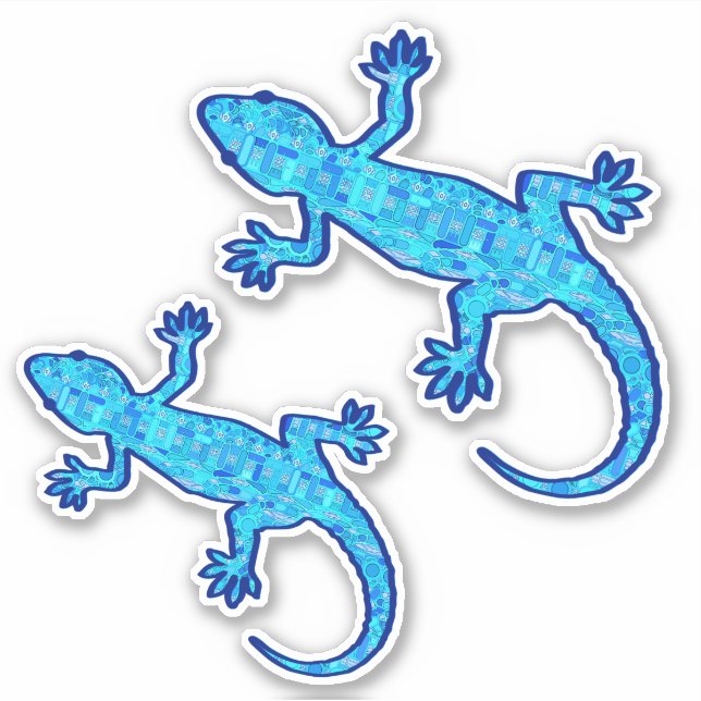 Adesivo Tribal Batik Gecko, Sombras do Azul Denim (Frente)