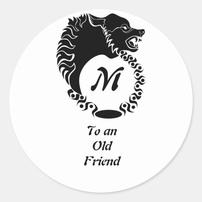 Adesivo Tribal Black Wolf Head Silhouette Laurel Monograma (Frente)