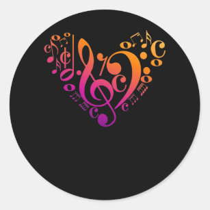 Adesivo Trible Bass Clef Musical Notes Colorful Heart