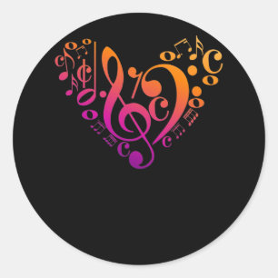 Adesivo Trible Bass Clef Musical Notes Colorful Heart