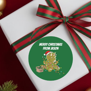 Adesivo Triceratops Engraçado Enroscado em Luzes de Natal