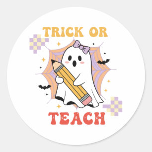 Adesivo Trick or Teach Professor Fantasma Bonito Halloween