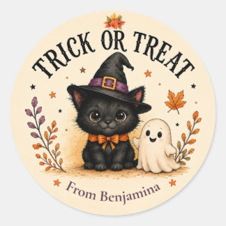 Adesivo Trick or Treat Gato Preto & Fantasma Halloween