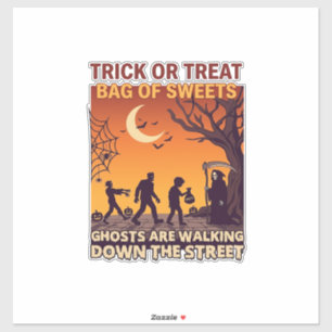 Adesivo Trick Or Treat Halloween Zumbis Ceifador Abóboras