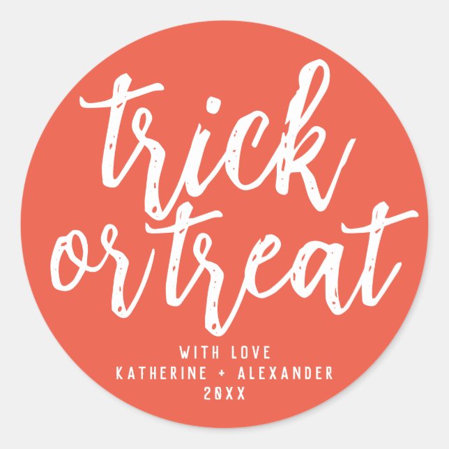 Adesivo Trick Or Treat Moderno Nome Personalizado Elegante (Frente)