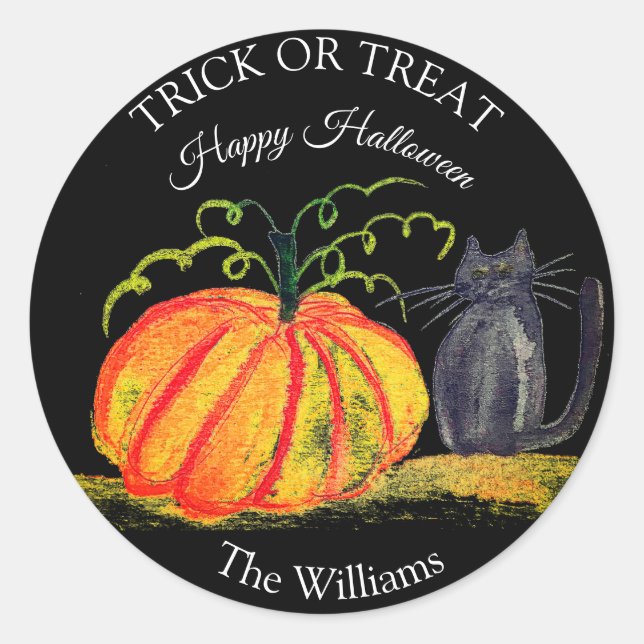 Adesivo Trick ou Tratar Abóbora de Halloween Gato (Frente)