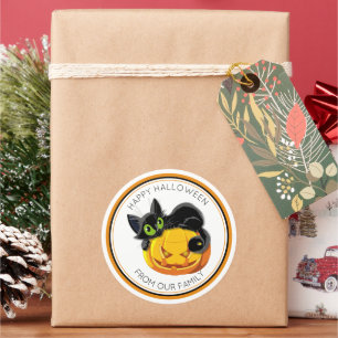 Adesivo Trick ou Trate Gato Preto e Abóbora Assustador