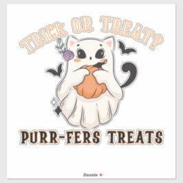 Adesivo Trick ou Treat? Purr-fers Treats! Gato Fantasma En